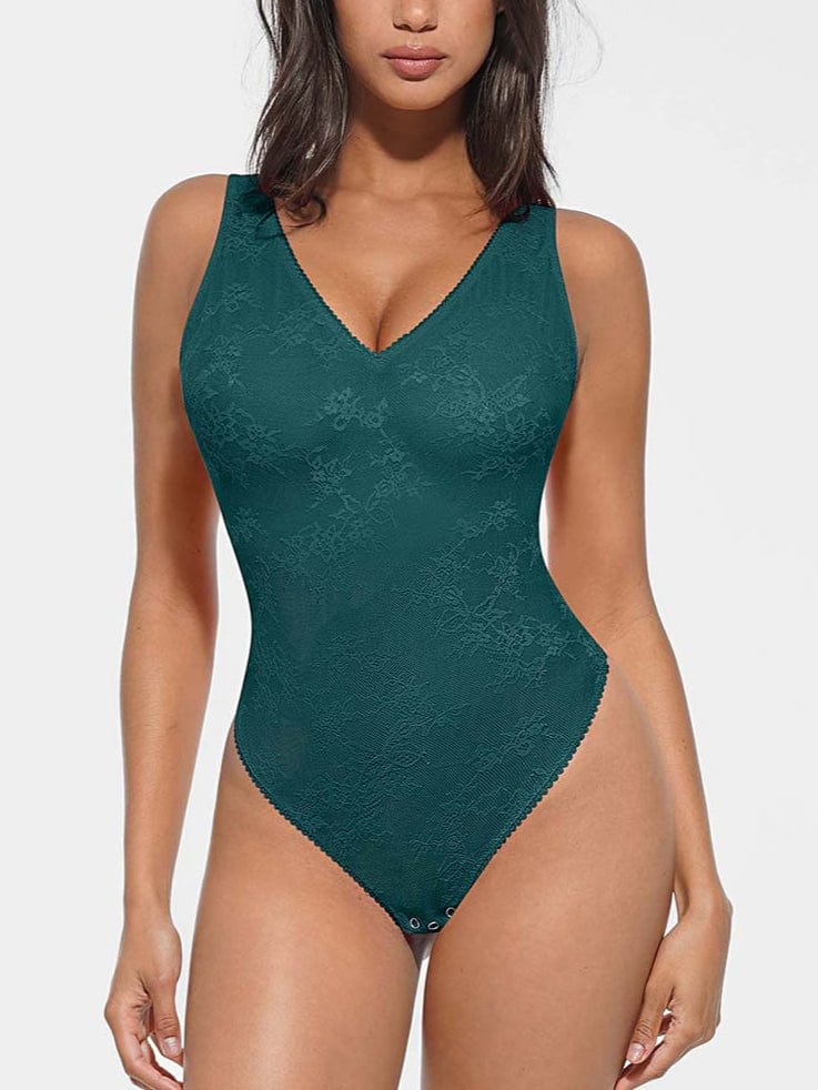 Wholesale Seamless Sexy Deep V-Neck Lace Shaping Thong Bodysuit.