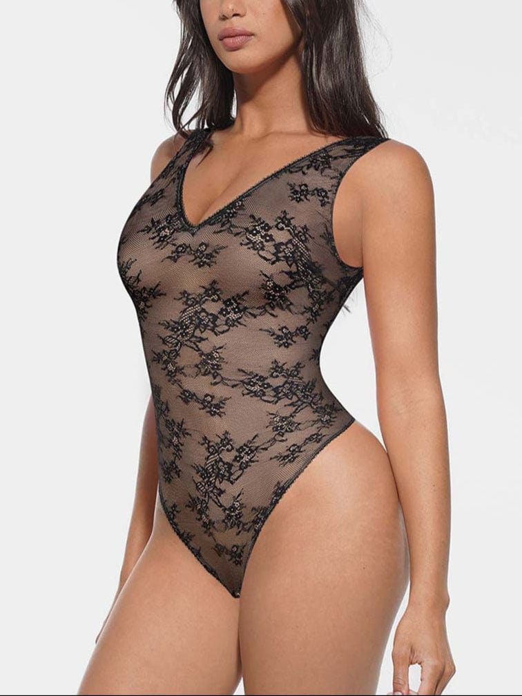 Wholesale Seamless Sexy Deep V-Neck Lace Shaping Thong Bodysuit.