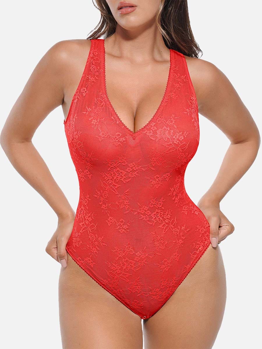 Wholesale Seamless Sexy Deep V-Neck Lace Shaping Thong Bodysuit.