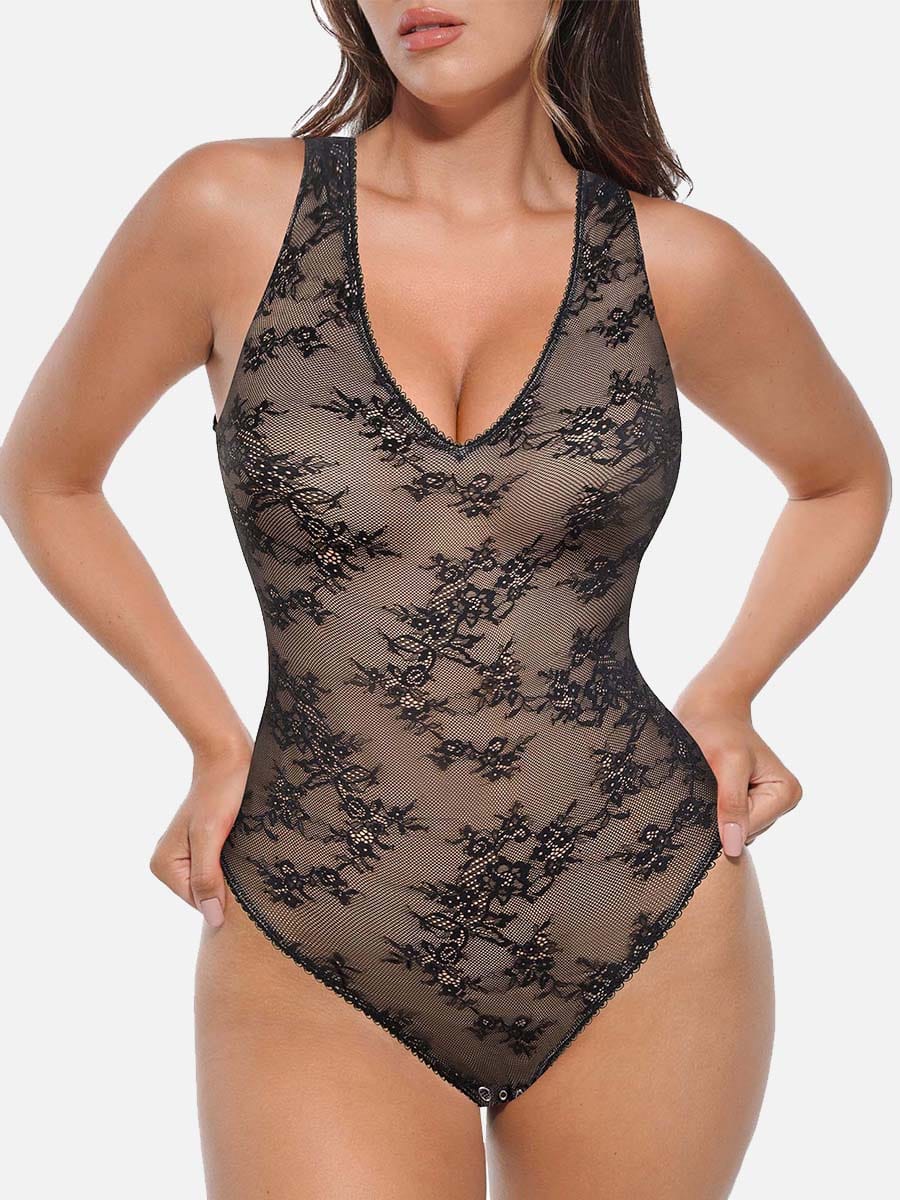 Wholesale Seamless Sexy Deep V-Neck Lace Shaping Thong Bodysuit.