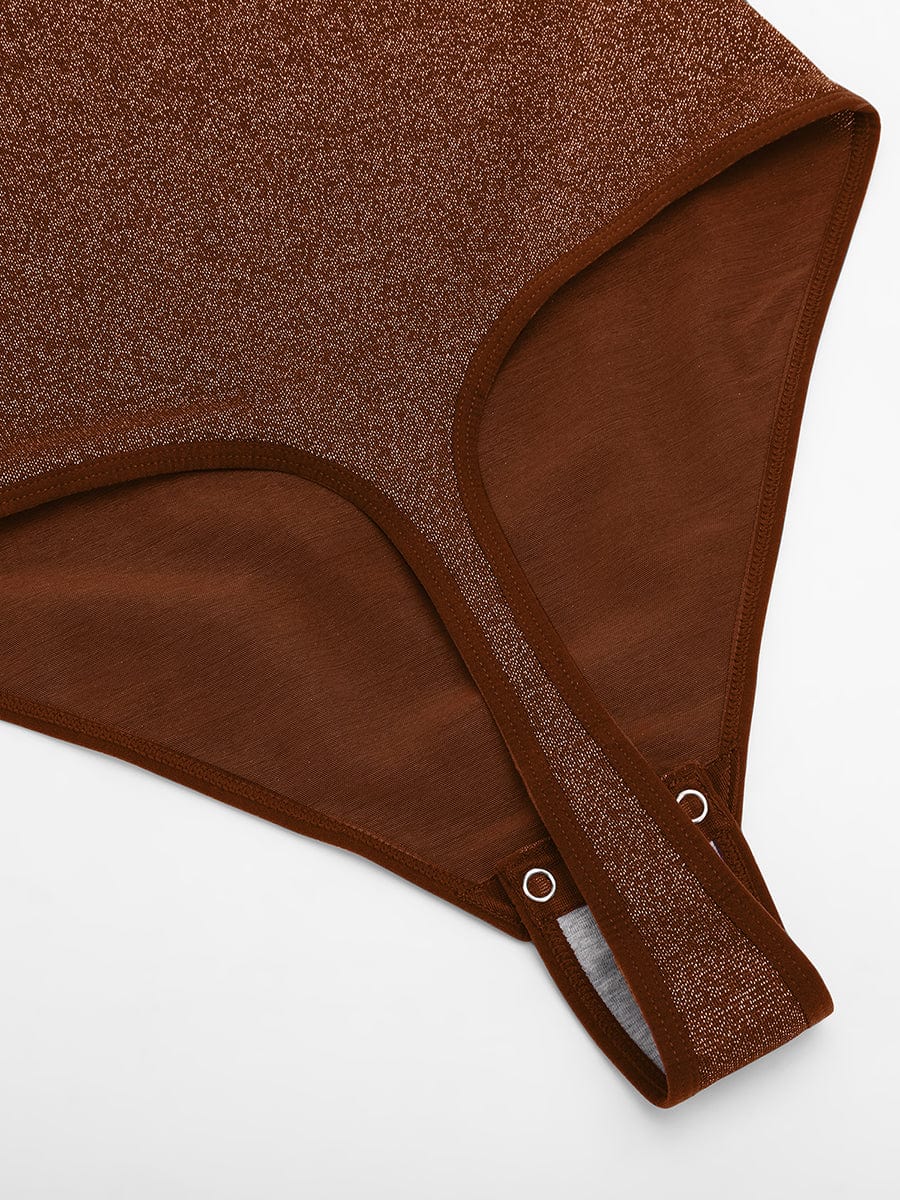 Wholesale Shiny Draped Neck All In One Shapewear Bodysuit with Built In Bra and Thong Snap Crotch.