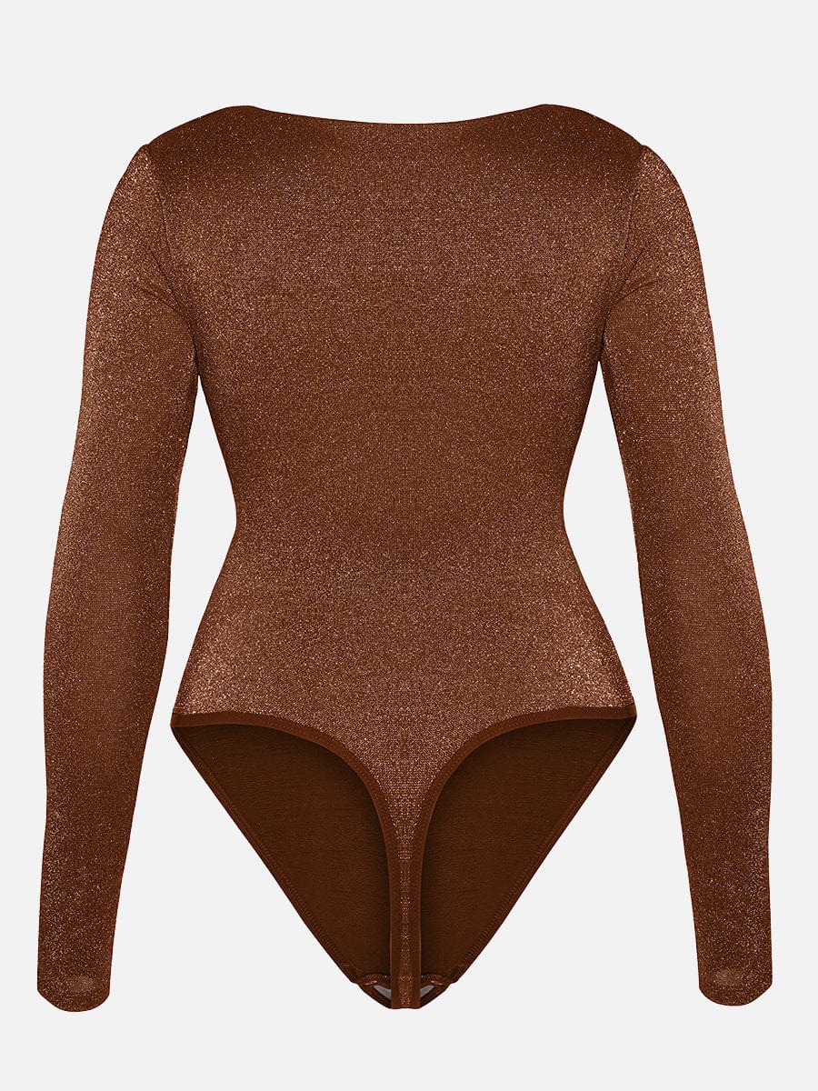 Wholesale Shiny Draped Neck All In One Shapewear Bodysuit with Built In Bra and Thong Snap Crotch.