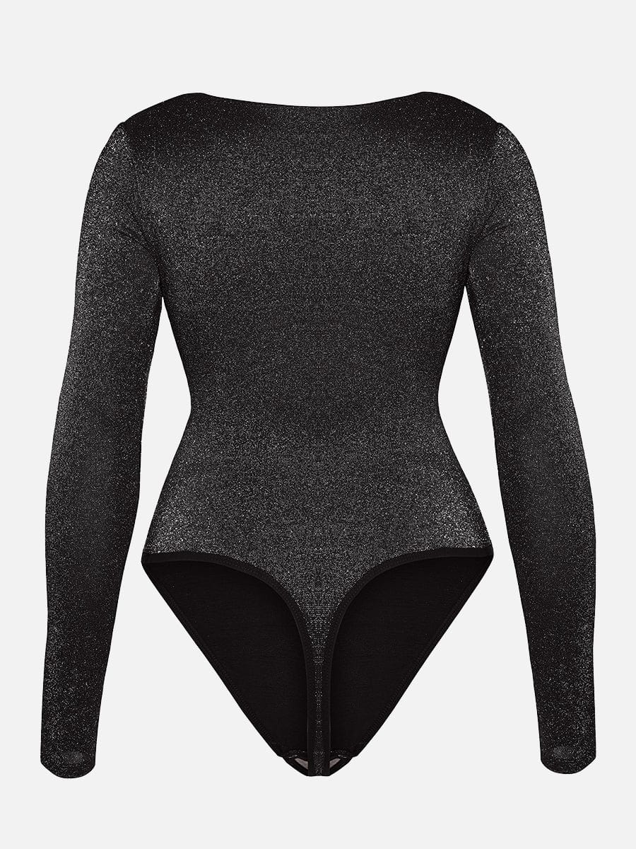 Wholesale Shiny Draped Neck All In One Shapewear Bodysuit with Built In Bra and Thong Snap Crotch.
