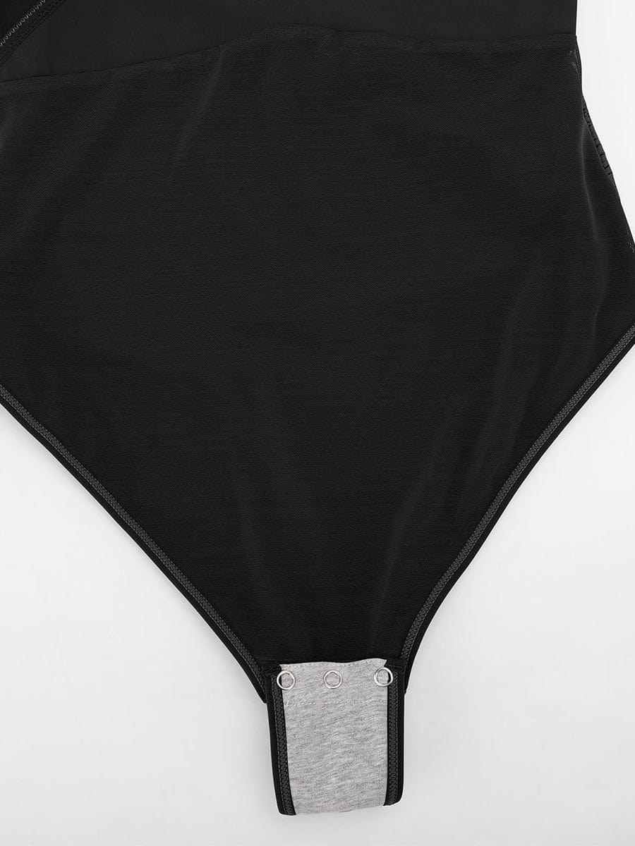 Wholesale Sexy V-neck Overlapping pleated Waist and Tummy Control Antibacterial Crotch Bodysuit.