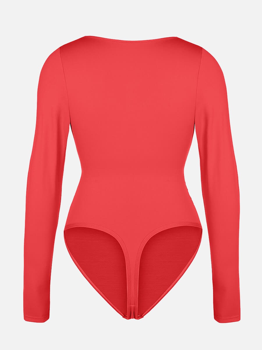 Wholesale Sexy V-neck Overlapping pleated Waist and Tummy Control Antibacterial Crotch Bodysuit.