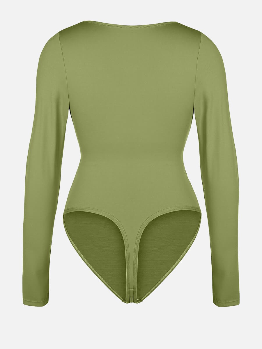 Wholesale Sexy V-neck Overlapping pleated Waist and Tummy Control Antibacterial Crotch Bodysuit.