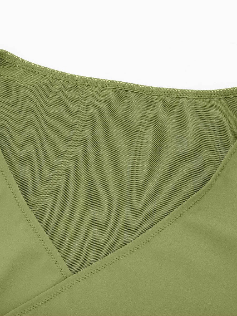 Wholesale Sexy V-neck Overlapping pleated Waist and Tummy Control Antibacterial Crotch Bodysuit.