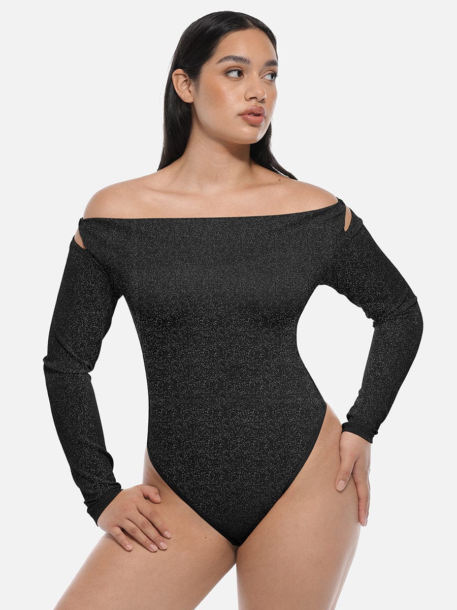 Wholesale Shiny Draped Neck All In One Shapewear Bodysuit with Built In Bra and Thong Snap Crotch.