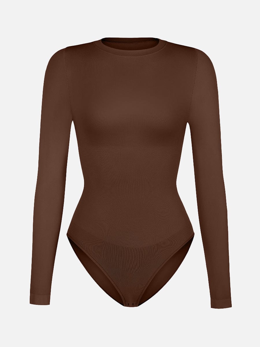 Wholesale Seamless Crew Neck Long Sleeve Tummy Control Snap Crotch Briefs Bodysuit.