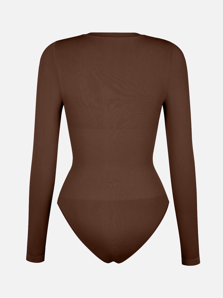 Wholesale Seamless Crew Neck Long Sleeve Tummy Control Snap Crotch Briefs Bodysuit.