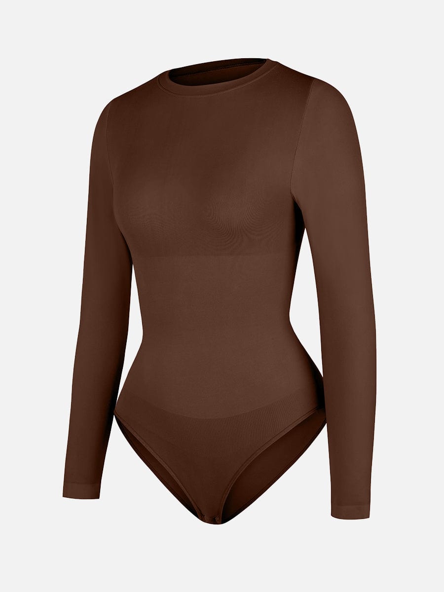 Wholesale Seamless Crew Neck Long Sleeve Tummy Control Snap Crotch Briefs Bodysuit.