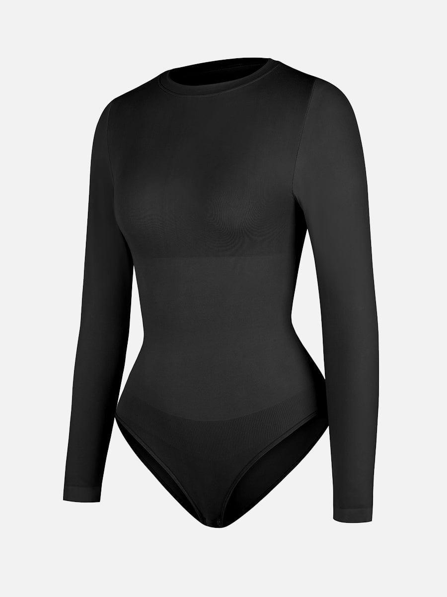 Wholesale Seamless Crew Neck Long Sleeve Tummy Control Snap Crotch Briefs Bodysuit.