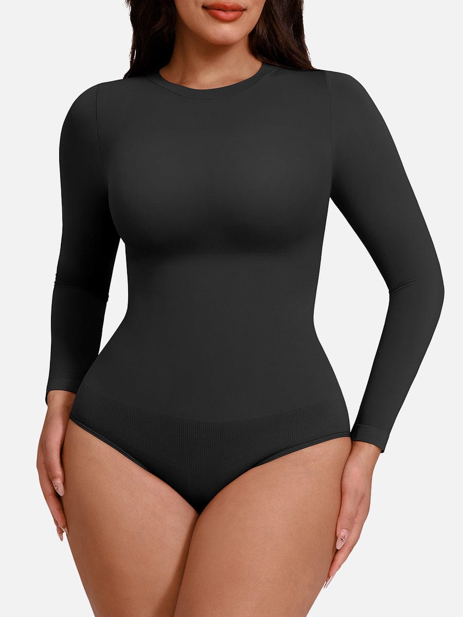 Wholesale Seamless Crew Neck Long Sleeve Tummy Control Snap Crotch Briefs Bodysuit.