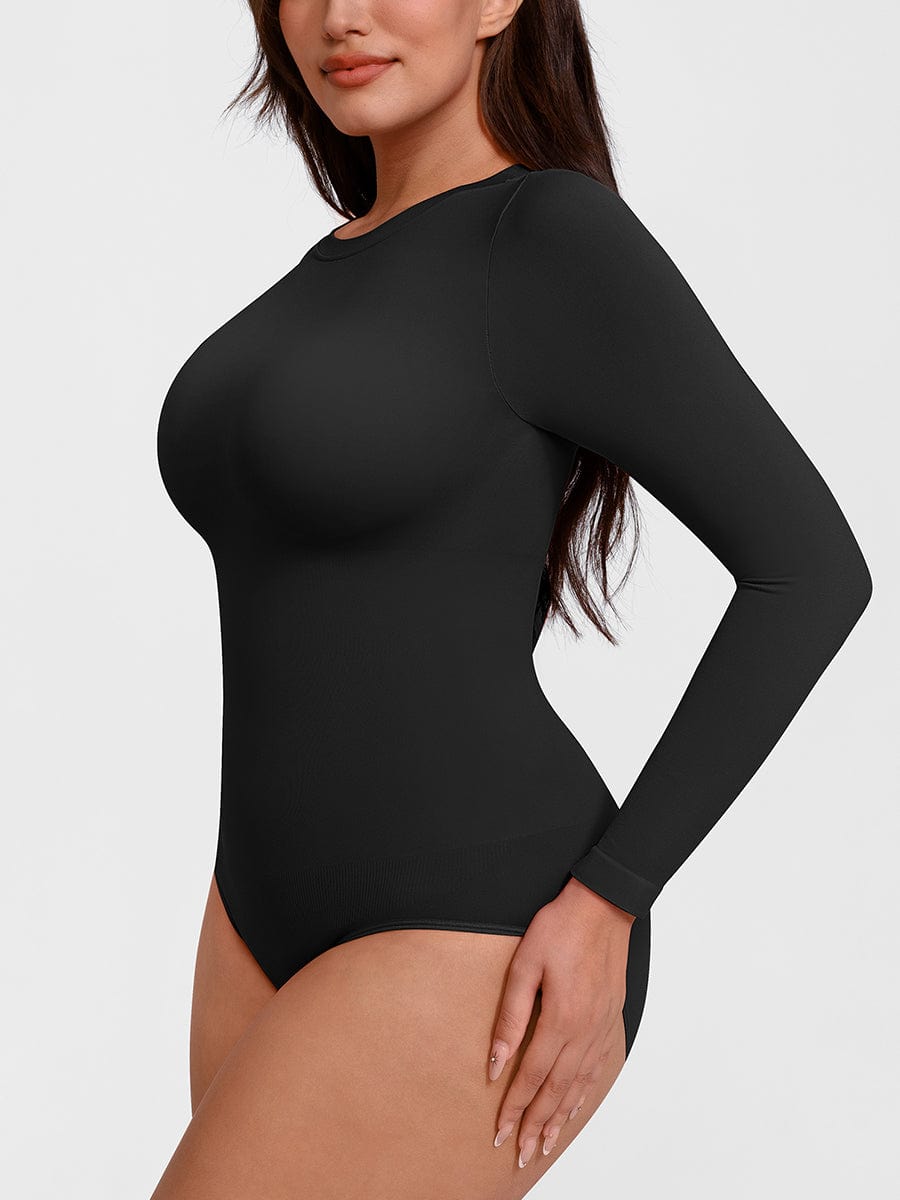 Wholesale Seamless Crew Neck Long Sleeve Tummy Control Snap Crotch Briefs Bodysuit.