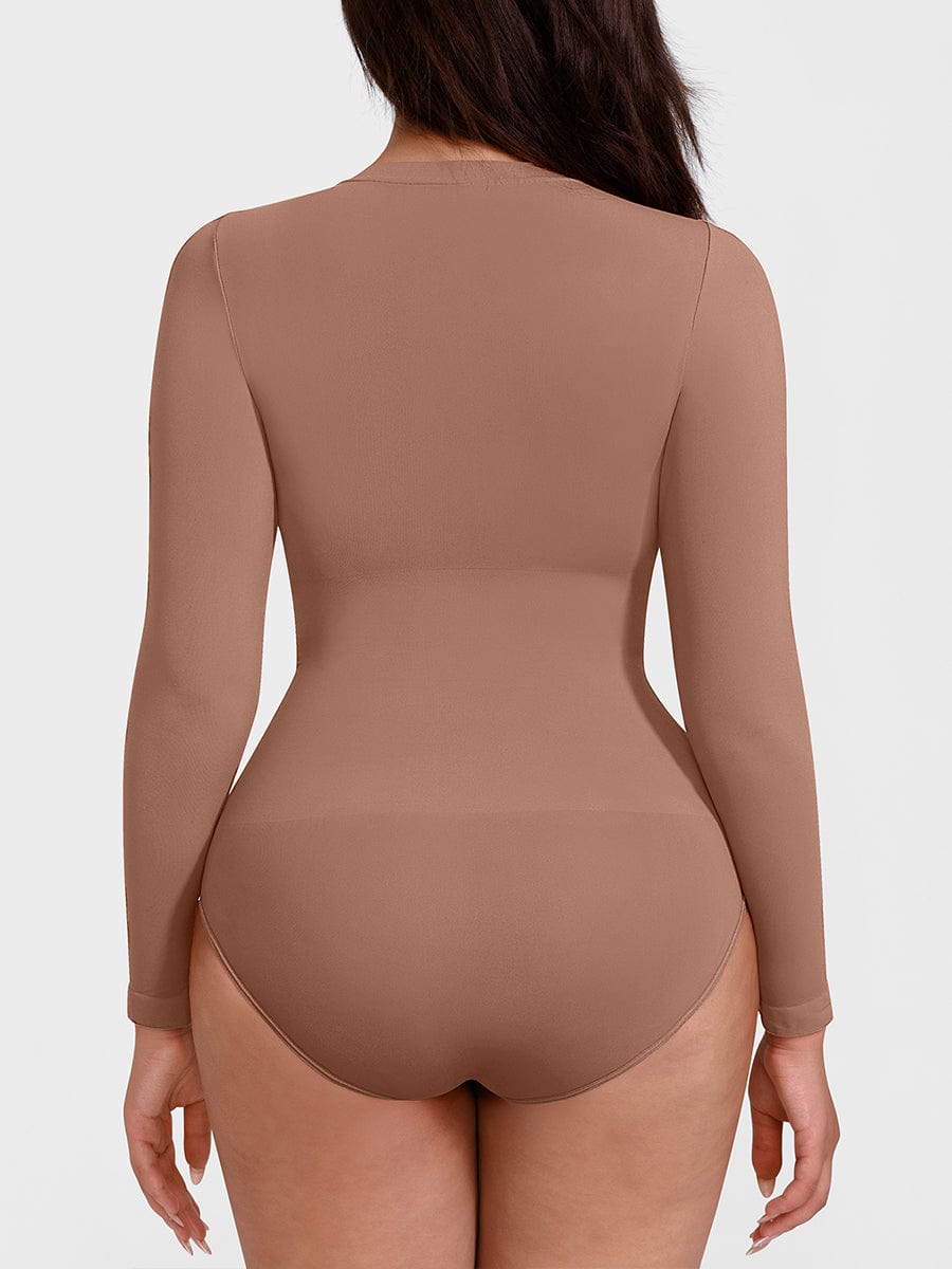 Wholesale Seamless Crew Neck Long Sleeve Tummy Control Snap Crotch Briefs Bodysuit.