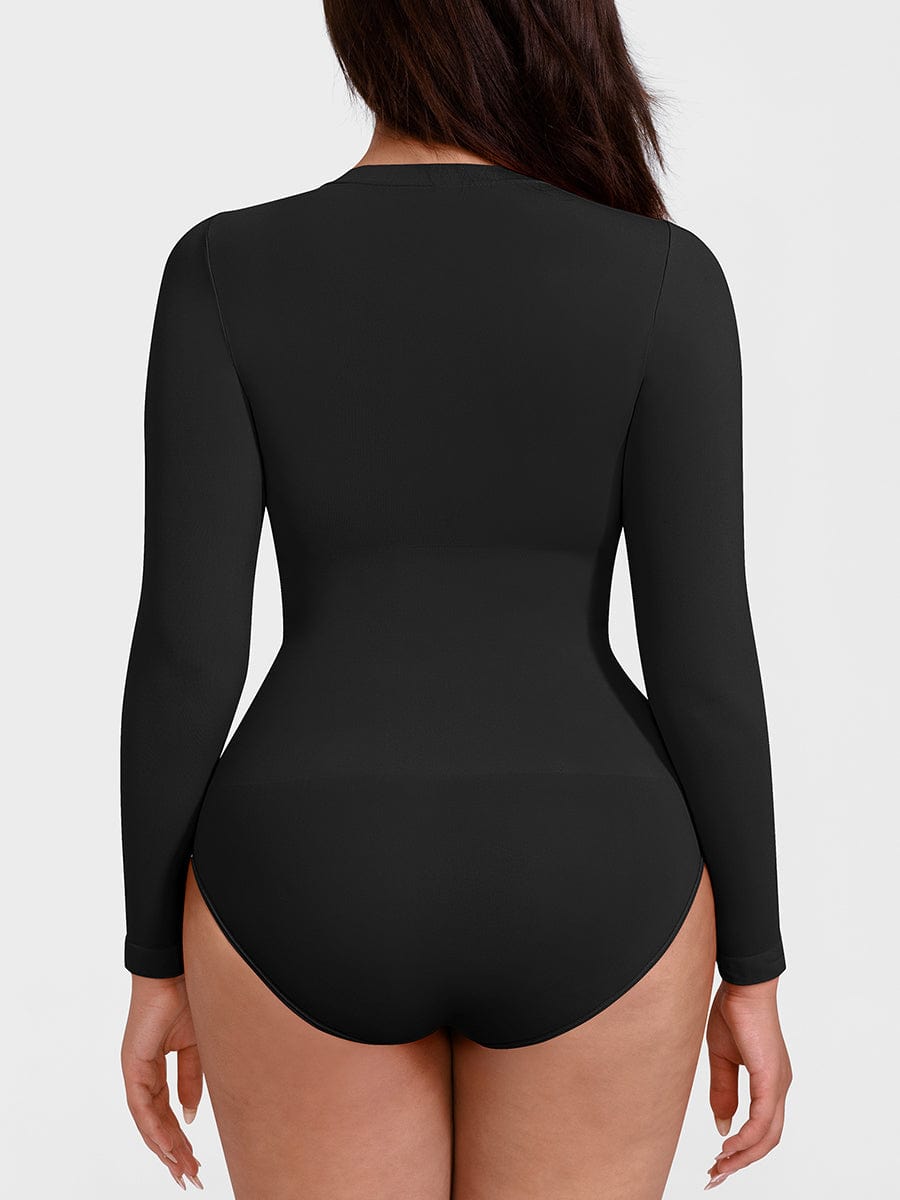 Wholesale Seamless Crew Neck Long Sleeve Tummy Control Snap Crotch Briefs Bodysuit.
