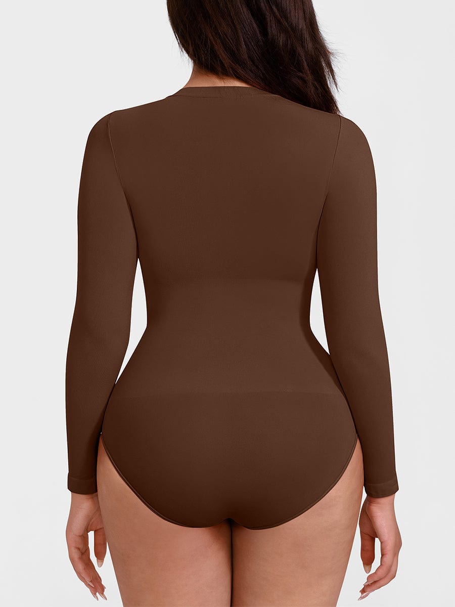 Wholesale Seamless Crew Neck Long Sleeve Tummy Control Snap Crotch Briefs Bodysuit.