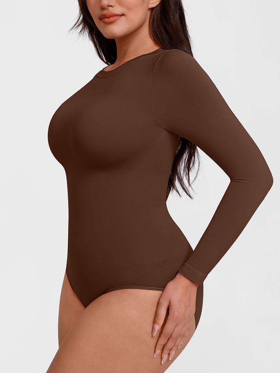 Wholesale Seamless Crew Neck Long Sleeve Tummy Control Snap Crotch Briefs Bodysuit.