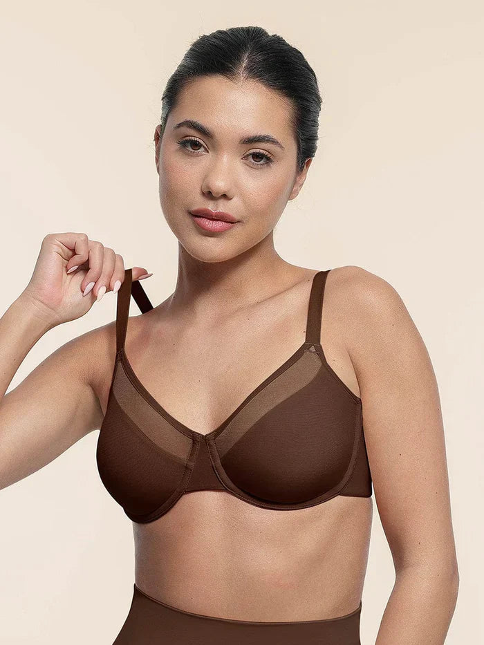 Sexy Mesh Full Coverage Unlined Underwire Bra with Adjustable Straps