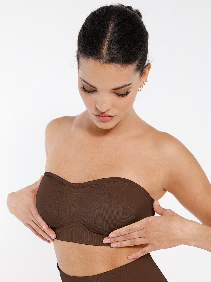 Wholesale Seamless Strapless Wireless Breast Support Bra with Removable Cup Pad.