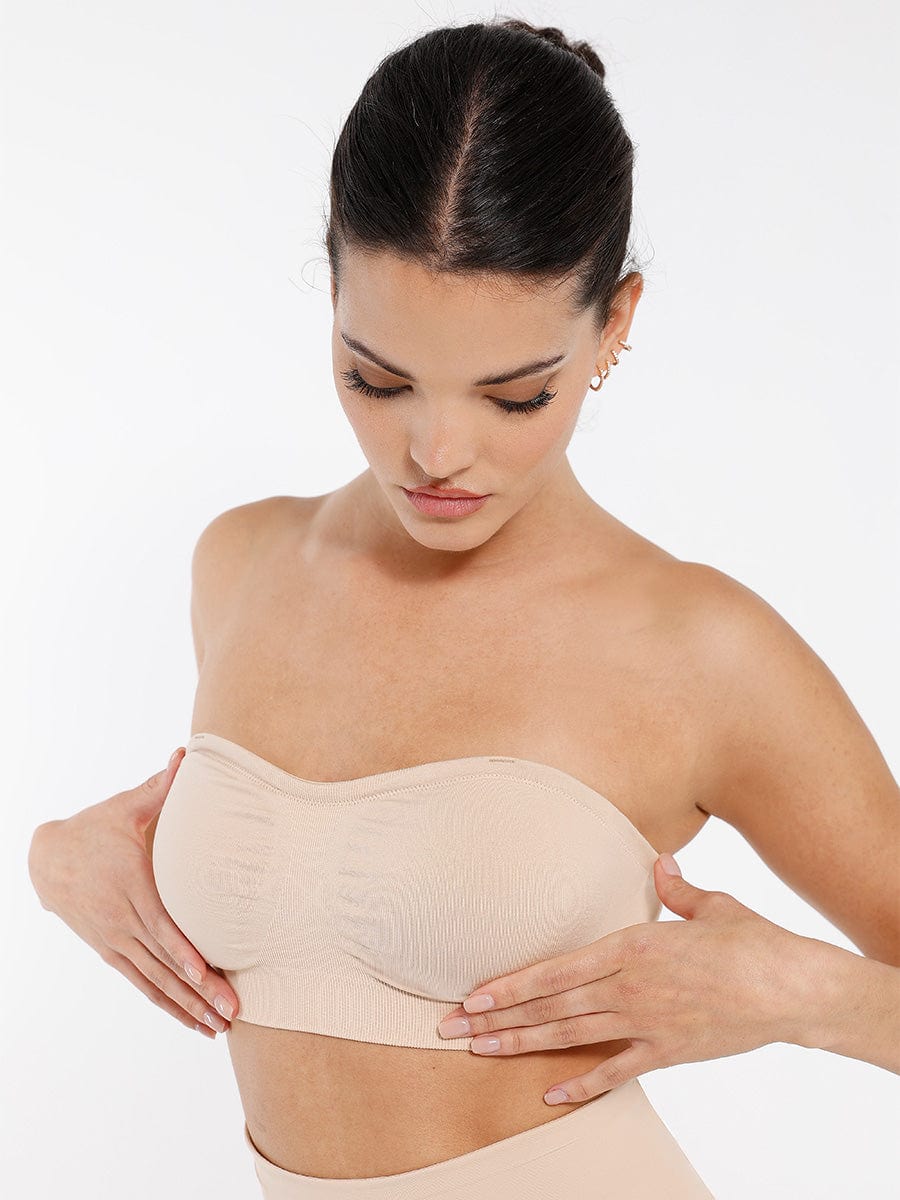 Wholesale Seamless Strapless Wireless Breast Support Bra with Removable Cup Pad.