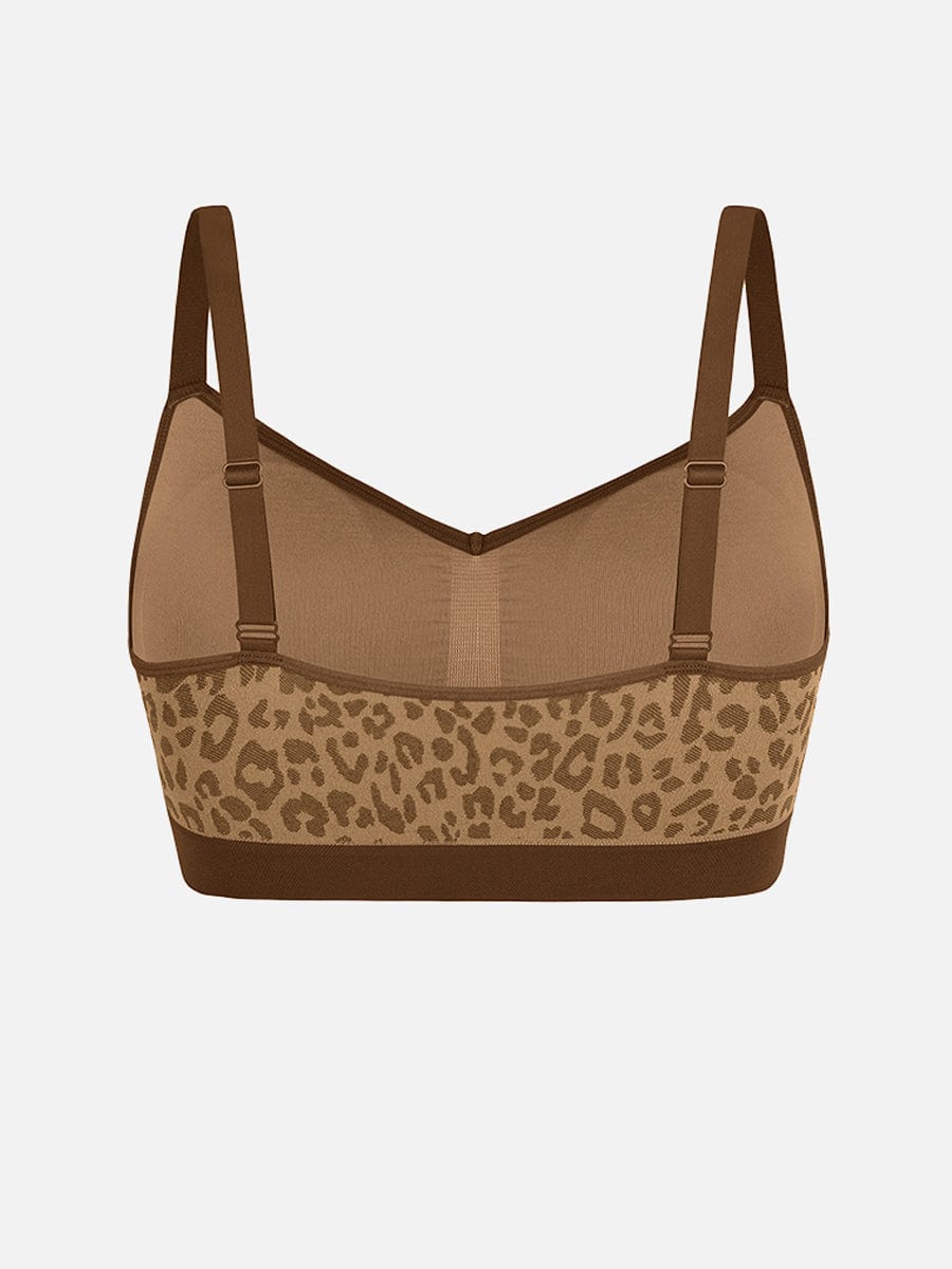 Wholesale Seamless Leopard Print Bust Support Bra with Adjustable Straps.
