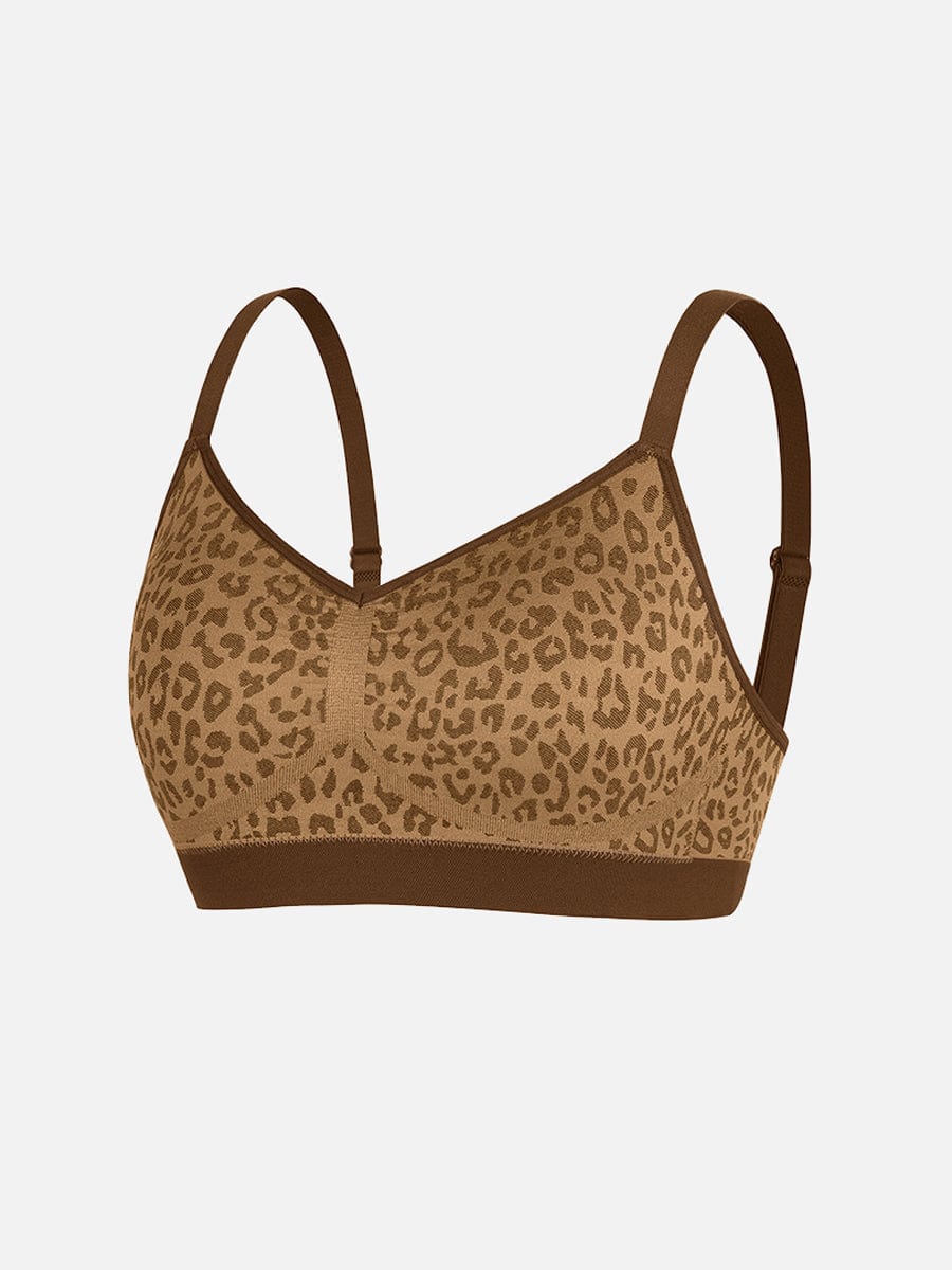 Wholesale Seamless Leopard Print Bust Support Bra with Adjustable Straps.