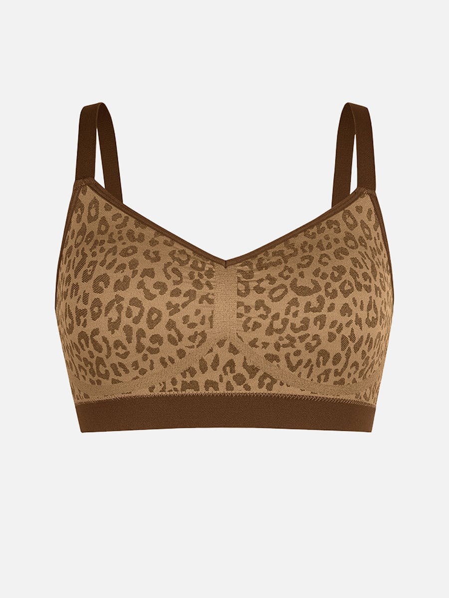 Wholesale Seamless Leopard Print Bust Support Bra with Adjustable Straps.