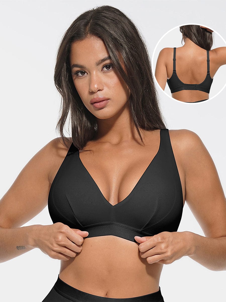 Wholesale Deep V Neck Rib Modal All Day Wear Bralette with Removable Pads.