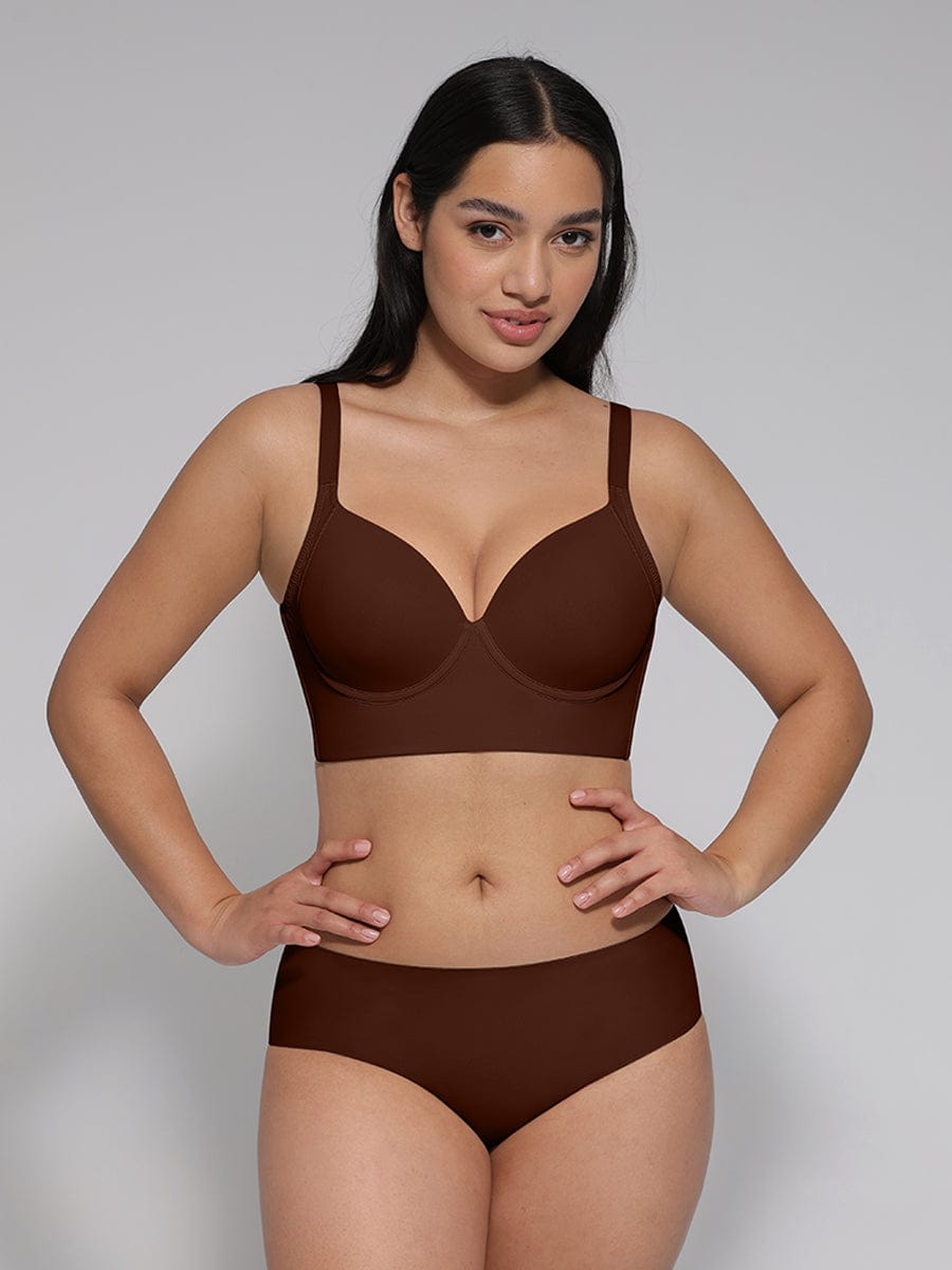 Wholesale Brown Underwire Push-Up Sculpting Uplift Hide Back Fat Full Coverage Bra.