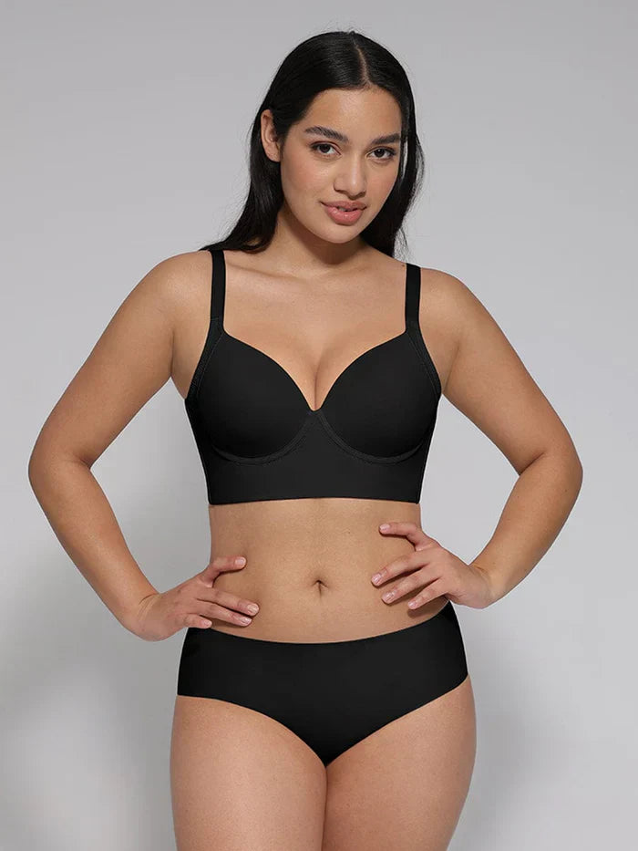 Black Underwire Push-Up Sculpting Uplift Hide Back Fat Full Coverage Bra