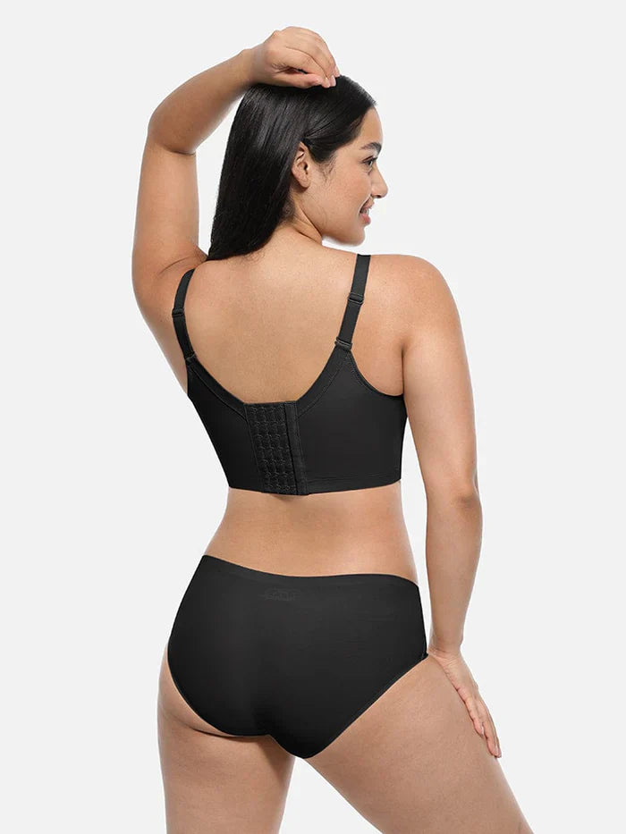 Black Underwire Push-Up Sculpting Uplift Hide Back Fat Full Coverage Bra