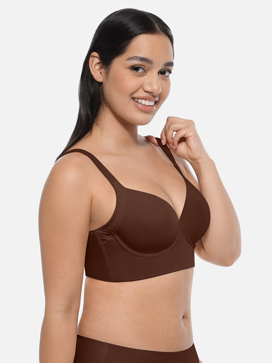 Wholesale Brown Underwire Push-Up Sculpting Uplift Hide Back Fat Full Coverage Bra.