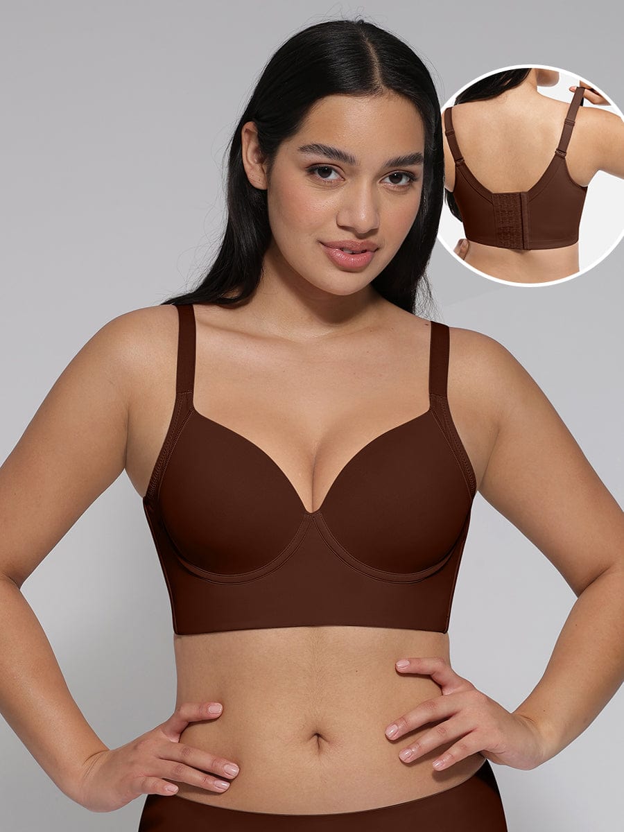 Wholesale Brown Underwire Push-Up Sculpting Uplift Hide Back Fat Full Coverage Bra.