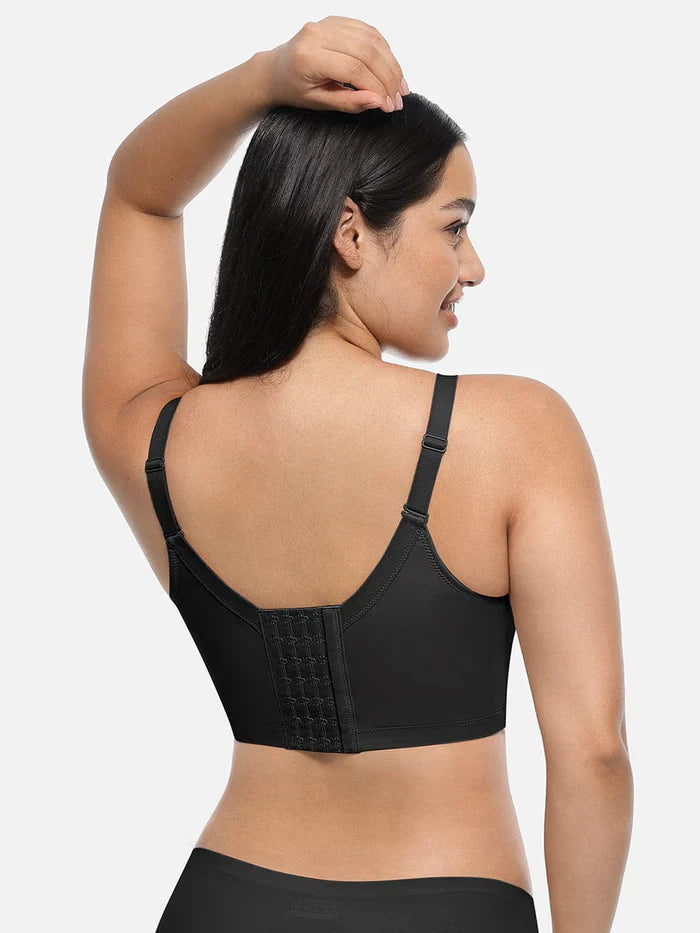 Black Underwire Push-Up Sculpting Uplift Hide Back Fat Full Coverage Bra