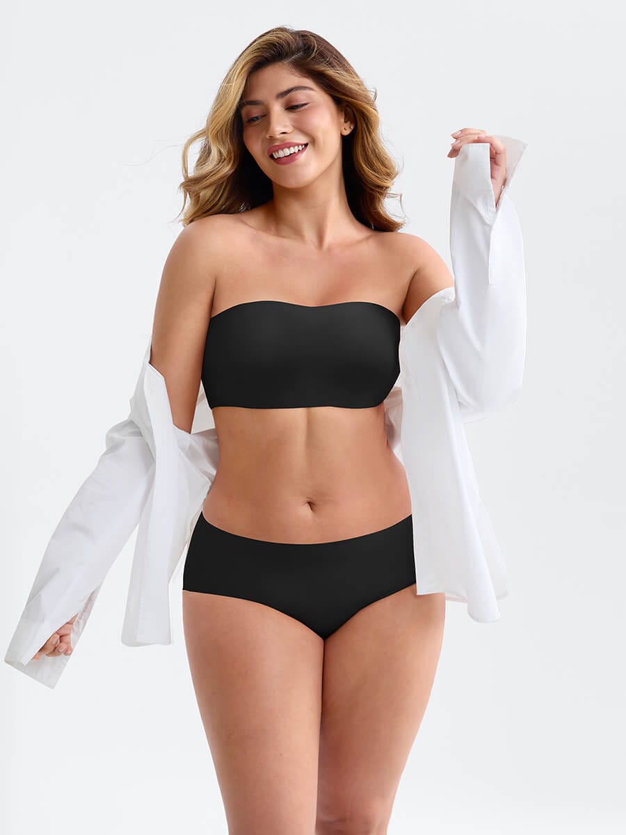 Strapless Anti Slip Bandeau Bra Fixed Molded Cups FeelSoft Fabric Nipple Coverage.