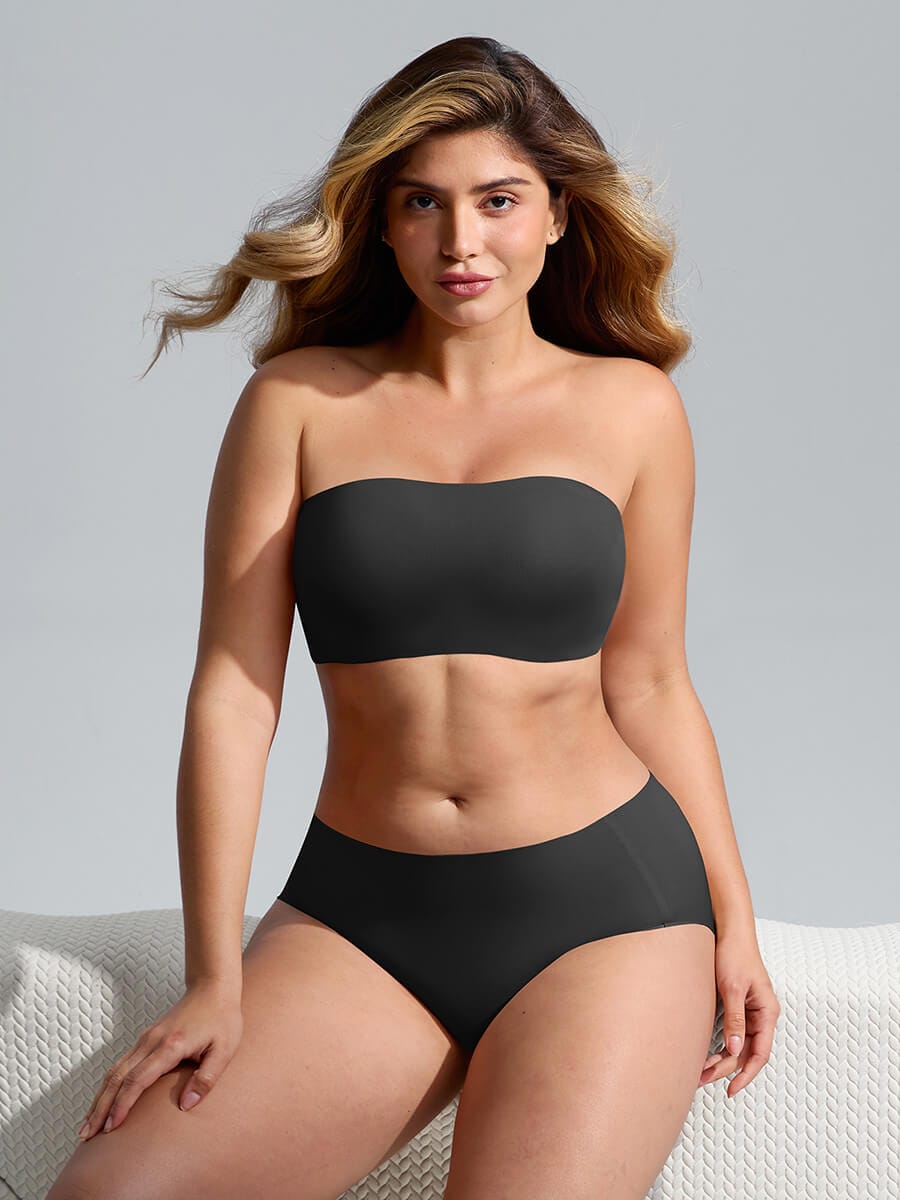 Strapless Anti Slip Bandeau Bra Fixed Molded Cups FeelSoft Fabric Nipple Coverage.