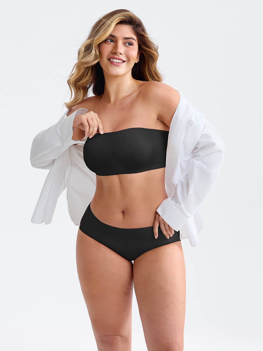 Strapless Anti Slip Bandeau Bra Fixed Molded Cups FeelSoft Fabric Nipple Coverage.