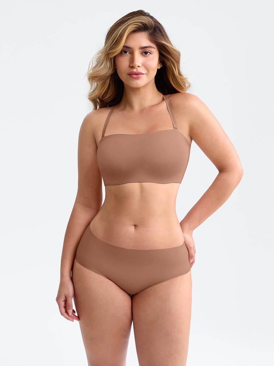 Strapless Anti Slip Bandeau Bra Fixed Molded Cups FeelSoft Fabric Nipple Coverage.