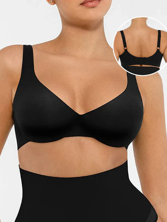 Unpadded Underwired Deep V-Neck Side Support Bra