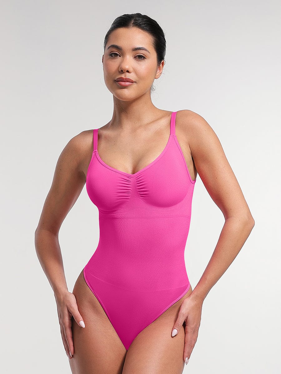 Wholesale Seamless Bra Free Cami Tummy Control Thong Bodysuit with Removable Pads.