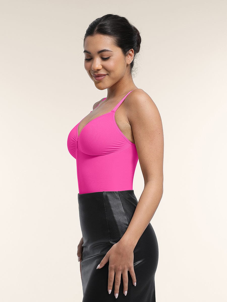 Wholesale Seamless Plunge Chest Support Bodysuit with Clips Inside.