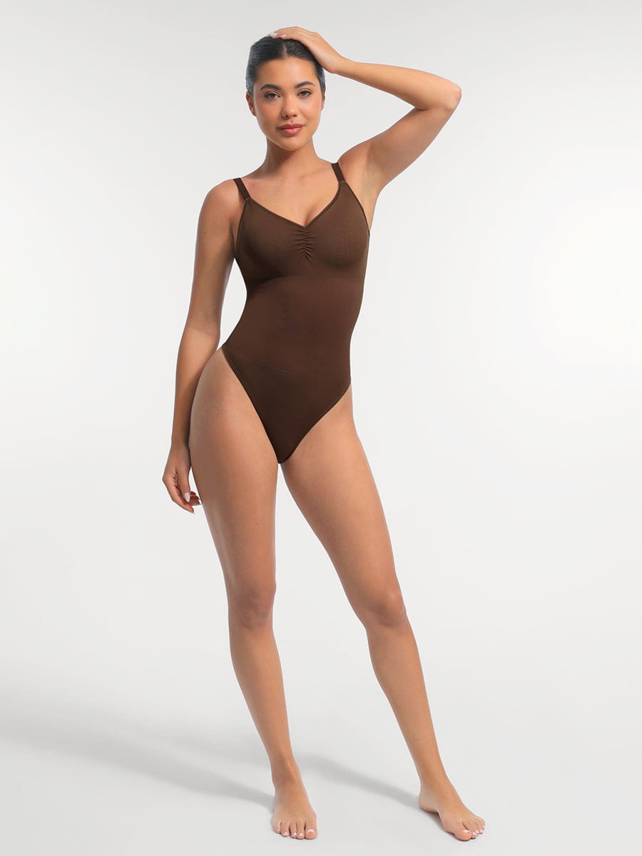 Wholesale Seamless Built-in Bra Waist and Tummy Control Thong Bodysuit.