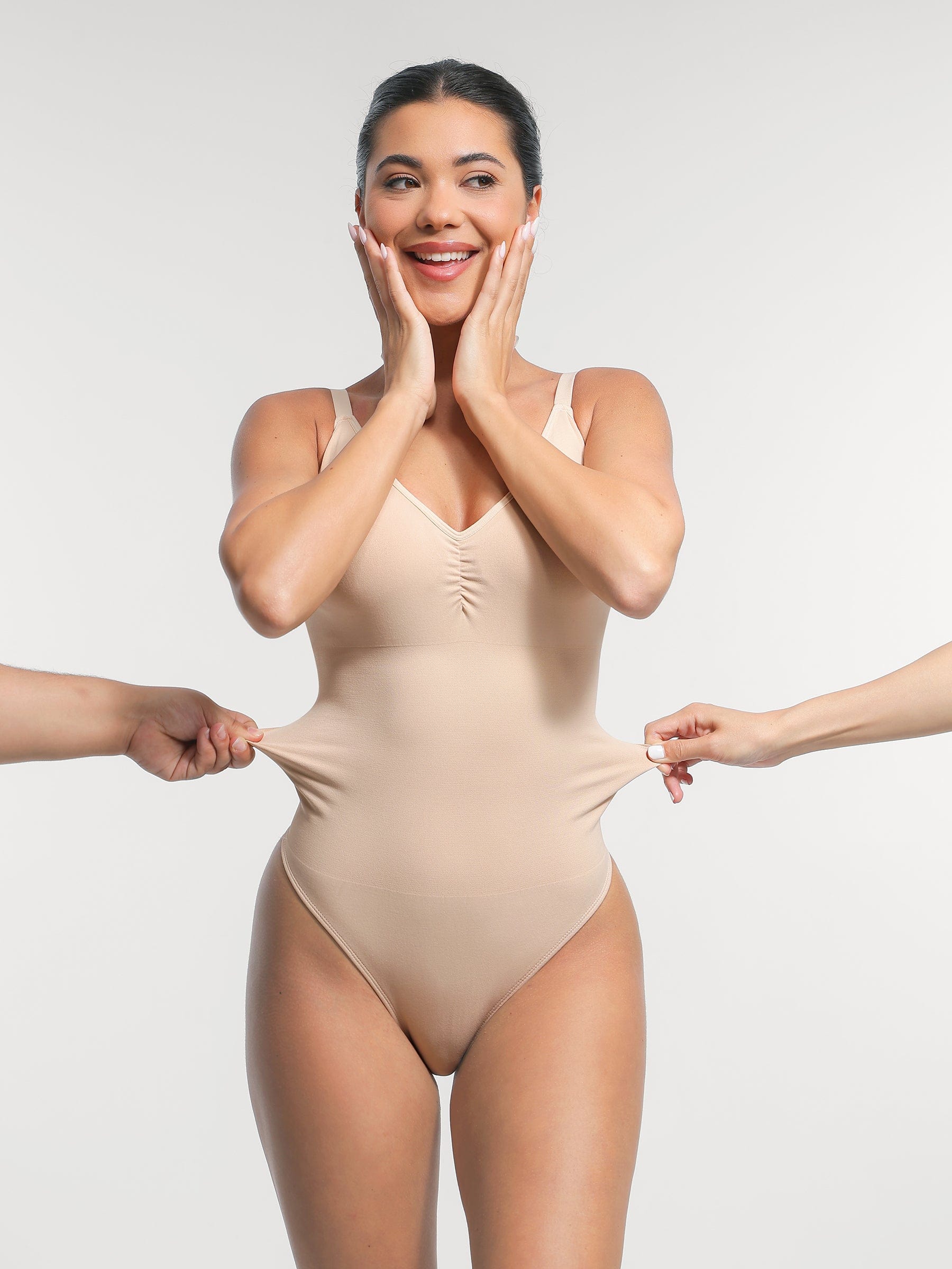 Wholesale Seamless Built-in Bra Waist and Tummy Control Thong Bodysuit.