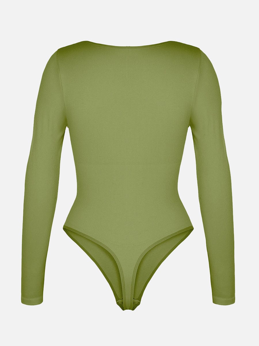 Wholesale Seamless Ribbed Sexy Hollow Scoop Neck Waist Tummy Control Thong Bodysuit.