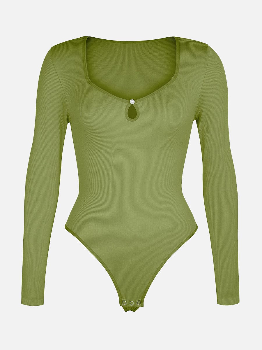 Wholesale Seamless Ribbed Sexy Hollow Scoop Neck Waist Tummy Control Thong Bodysuit.