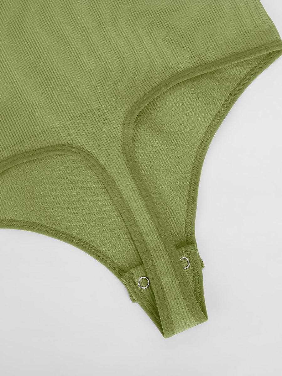 Wholesale Seamless Ribbed Sexy Hollow Scoop Neck Waist Tummy Control Thong Bodysuit.