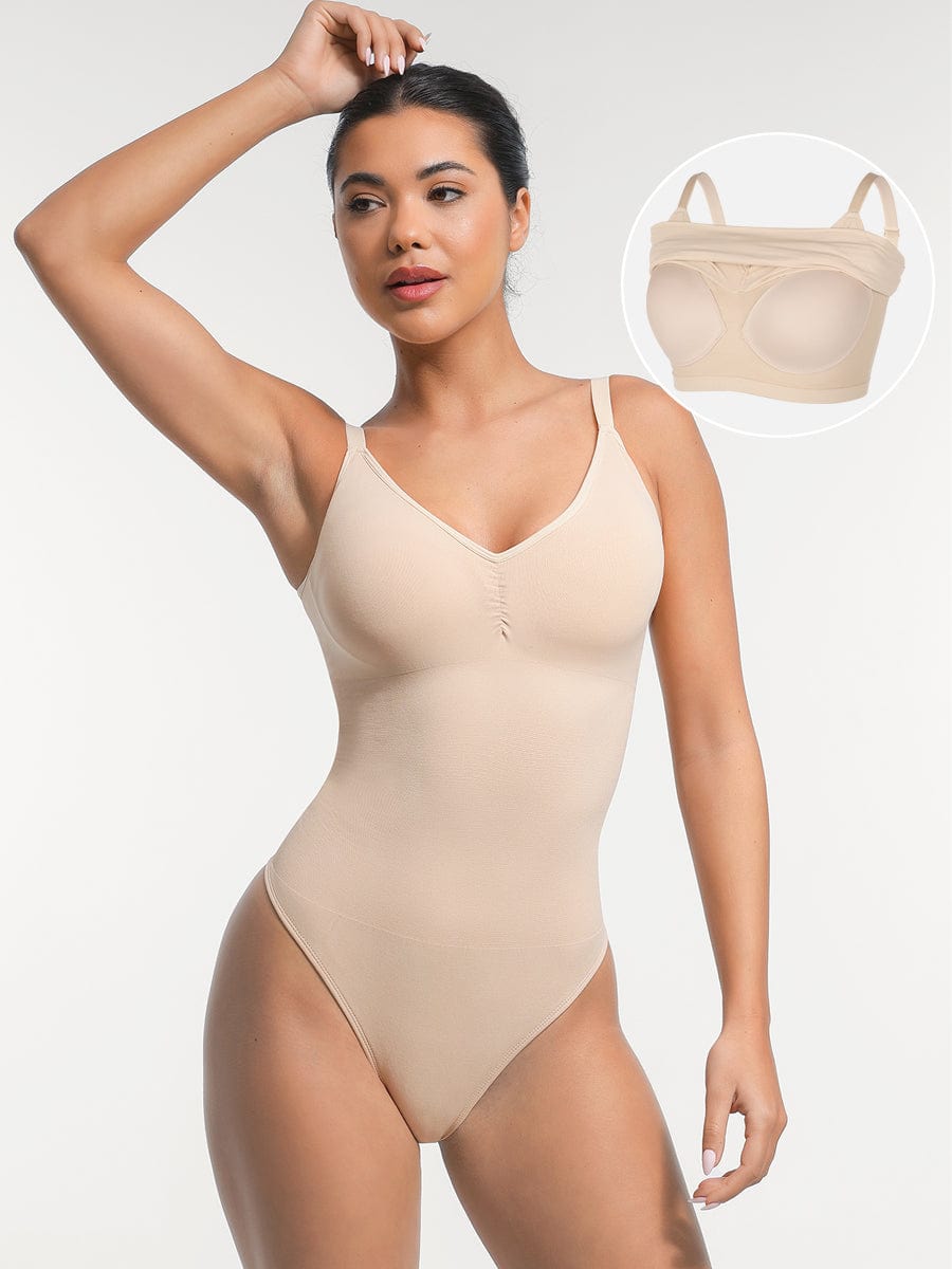 Wholesale Seamless Built-in Bra Waist and Tummy Control Thong Bodysuit.