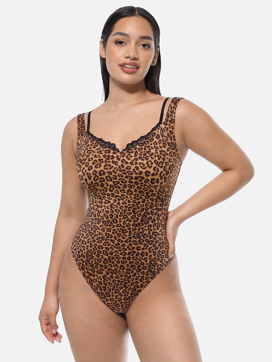 Wholesale Lace V-Neck T-Back Waist and Abdomen Shaping Thong Bodysuit.