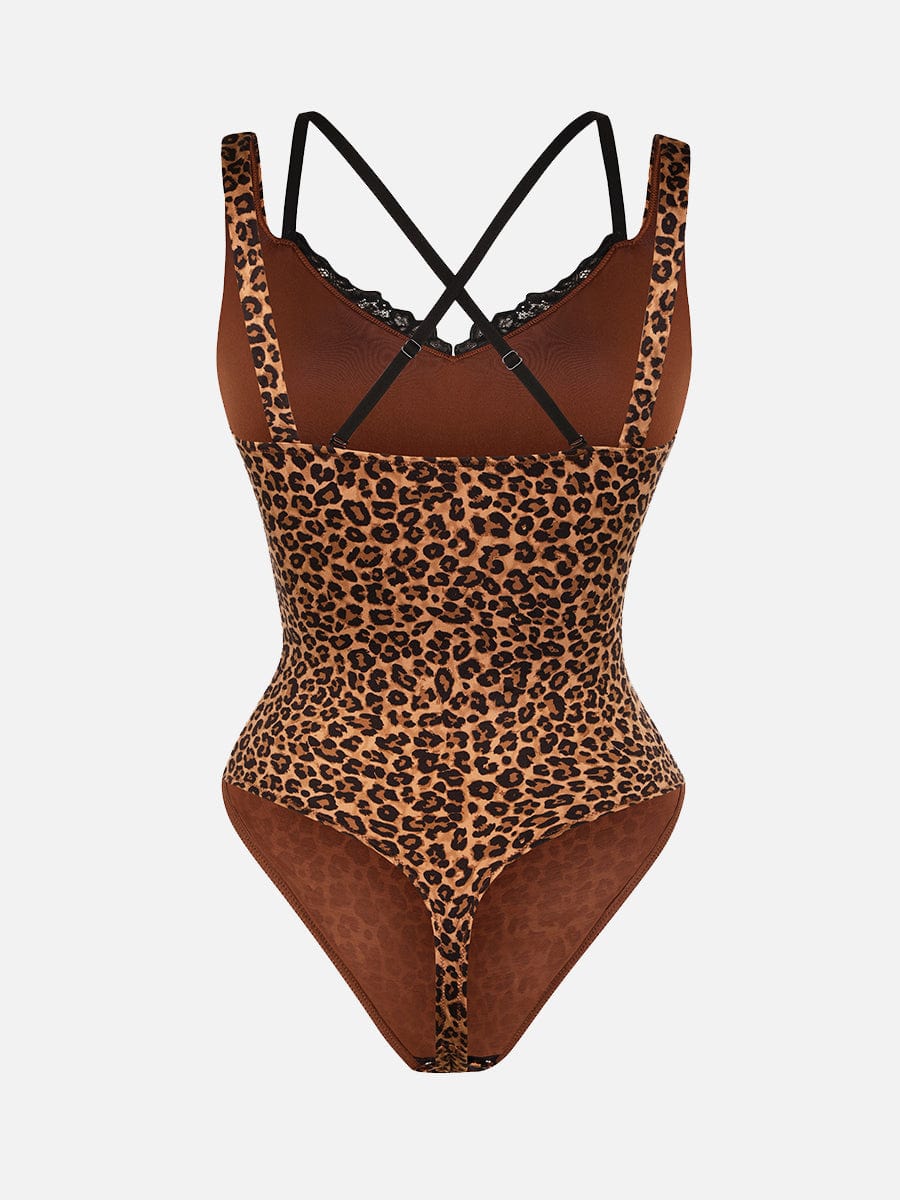Wholesale Lace V-Neck T-Back Waist and Abdomen Shaping Thong Bodysuit.